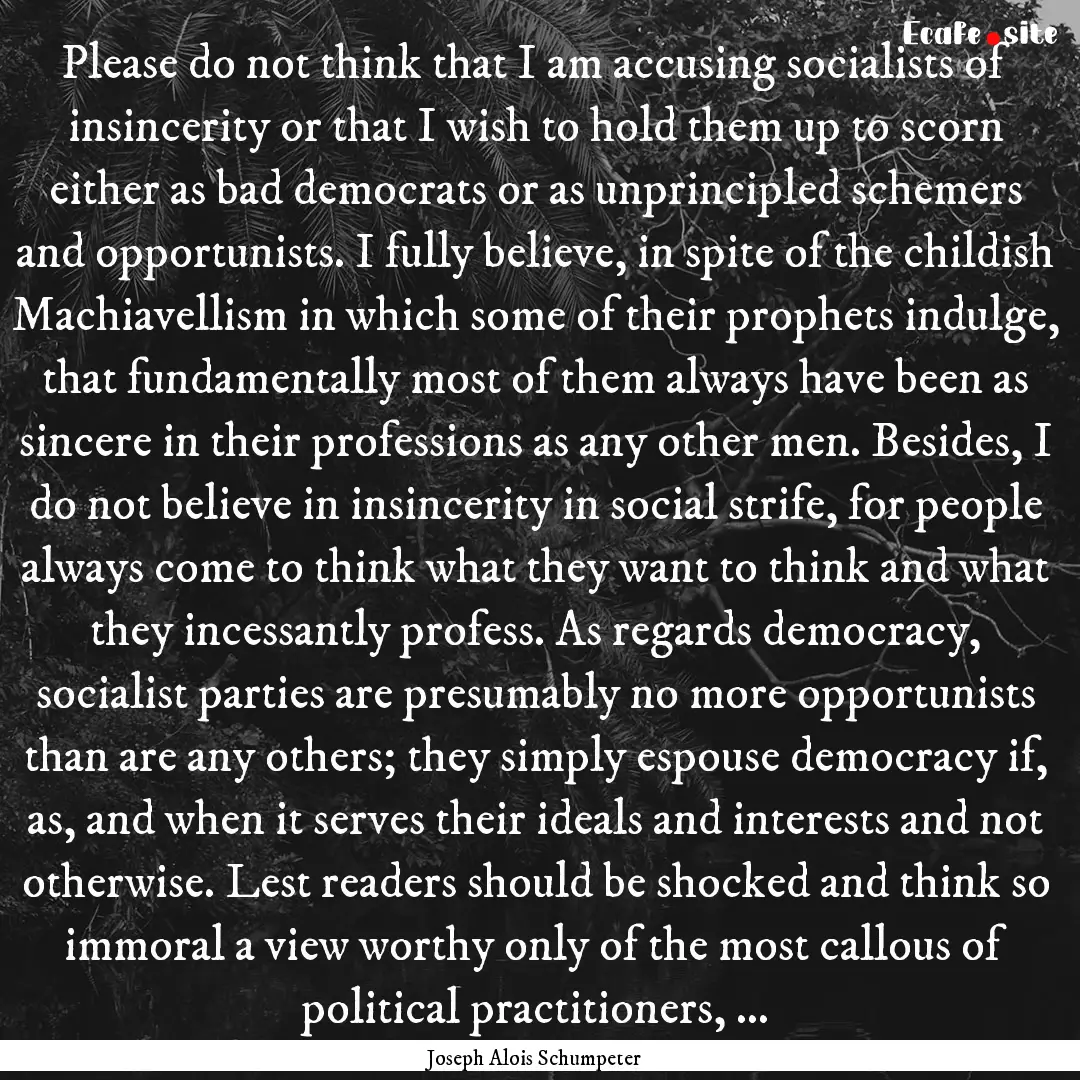 Please do not think that I am accusing socialists.... : Quote by Joseph Alois Schumpeter