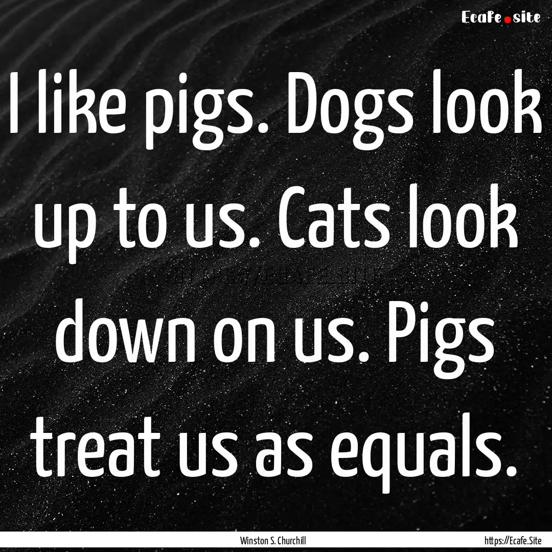 I like pigs. Dogs look up to us. Cats look.... : Quote by Winston S. Churchill