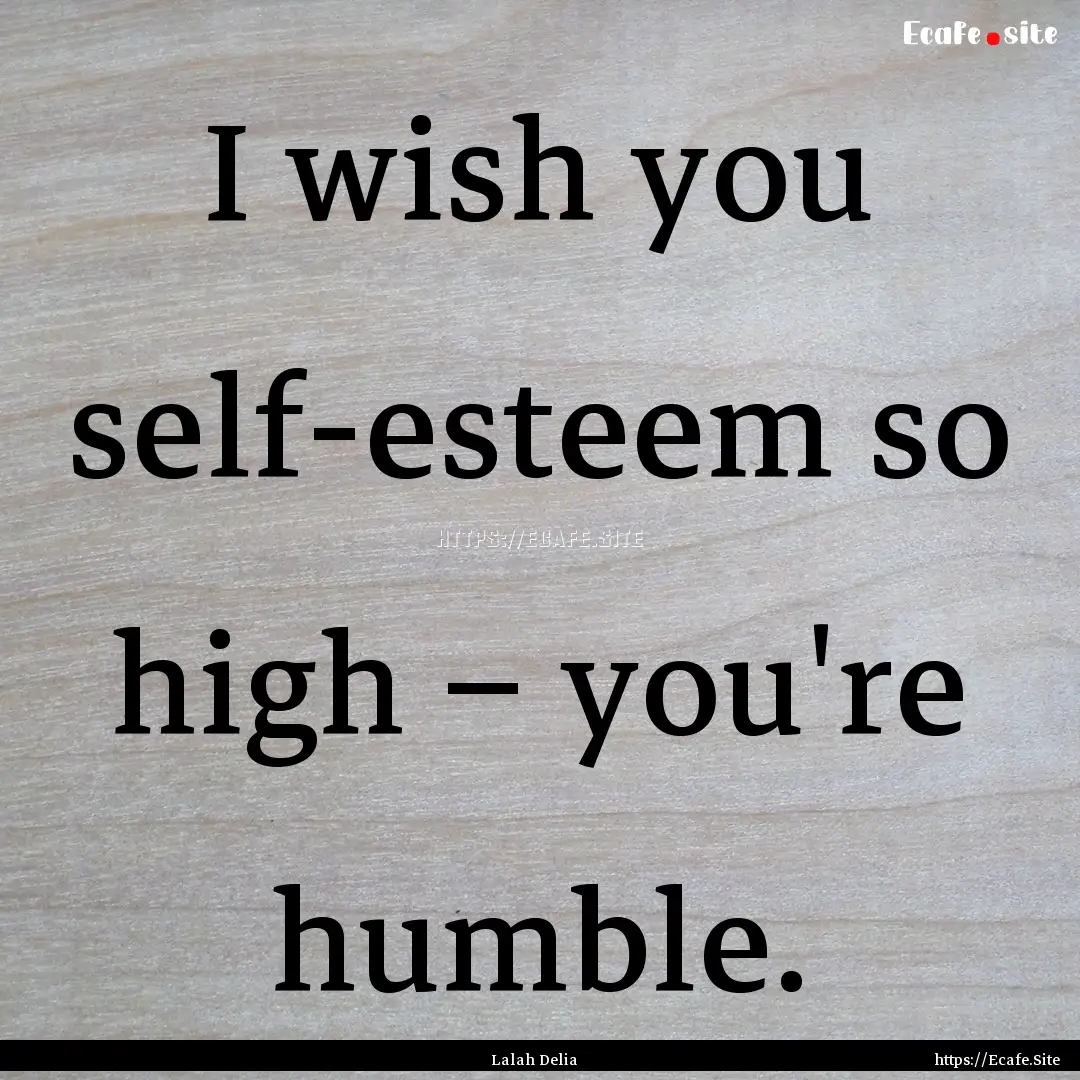 I wish you self-esteem so high – you're.... : Quote by Lalah Delia