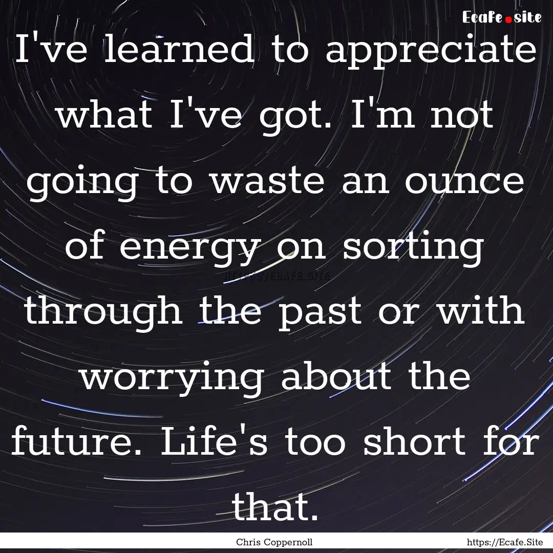 I've learned to appreciate what I've got..... : Quote by Chris Coppernoll