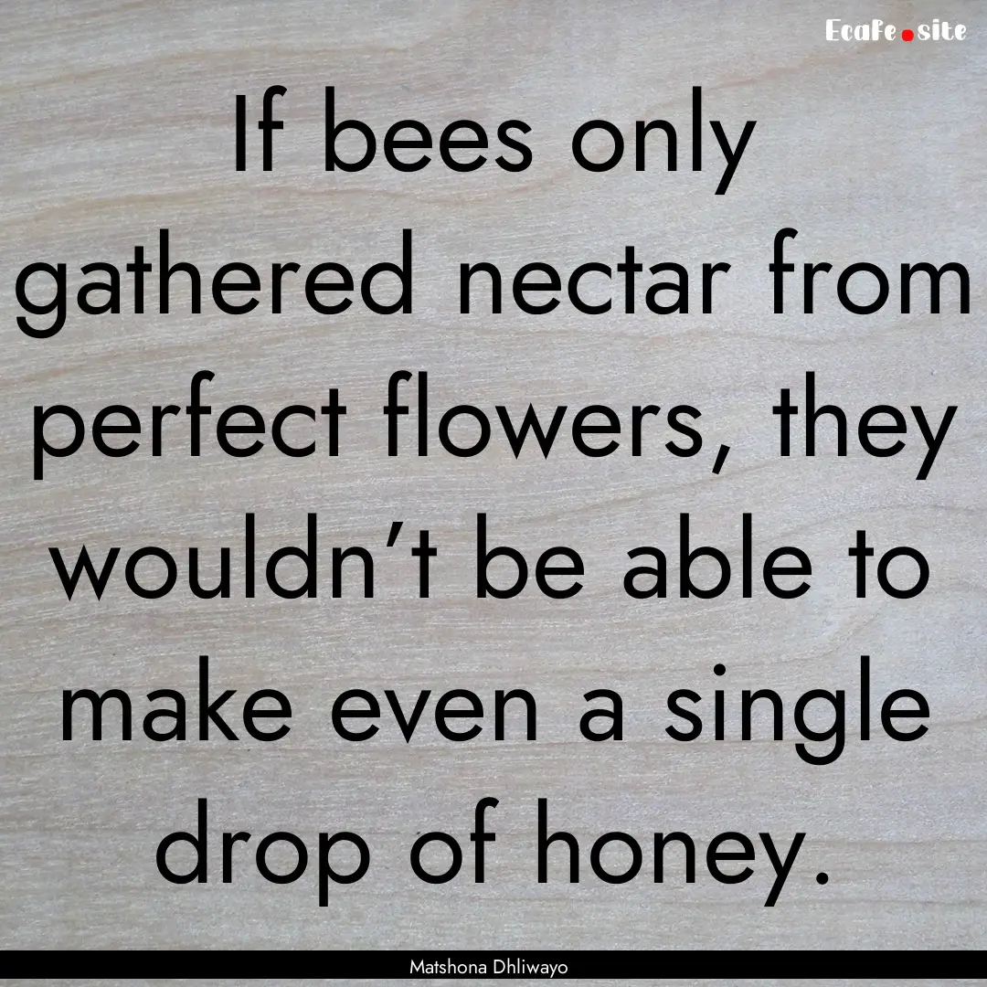 If bees only gathered nectar from perfect.... : Quote by Matshona Dhliwayo