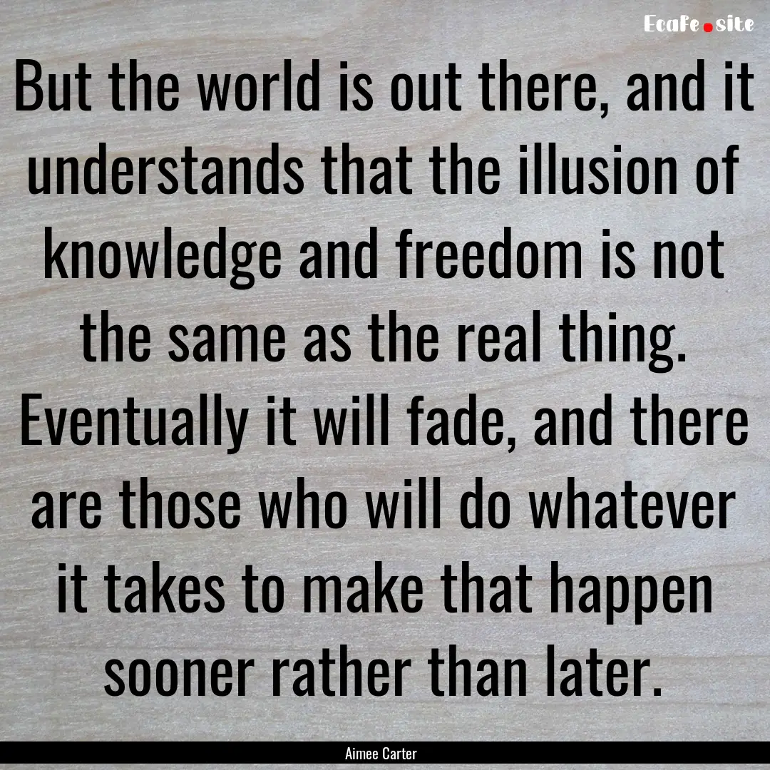 But the world is out there, and it understands.... : Quote by Aimee Carter