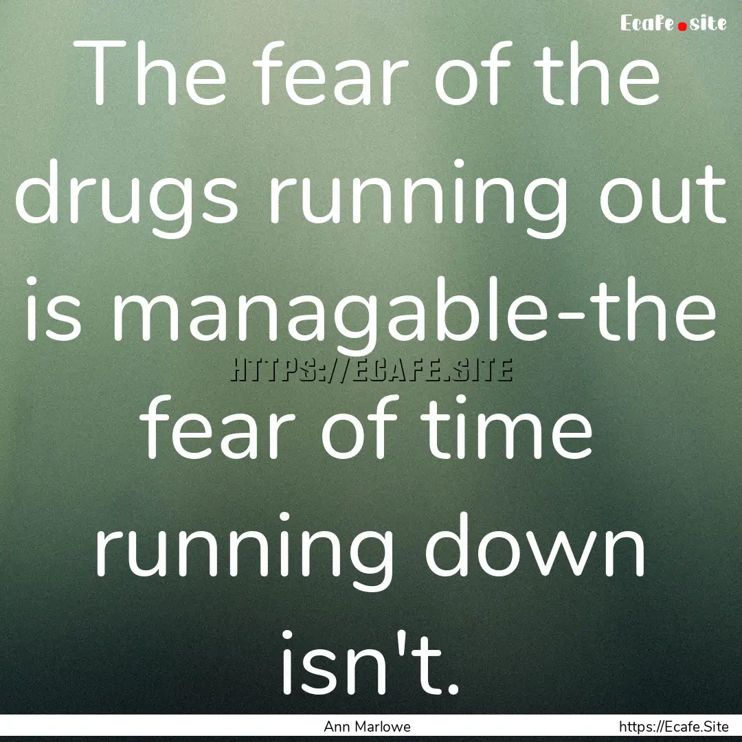 The fear of the drugs running out is managable-the.... : Quote by Ann Marlowe