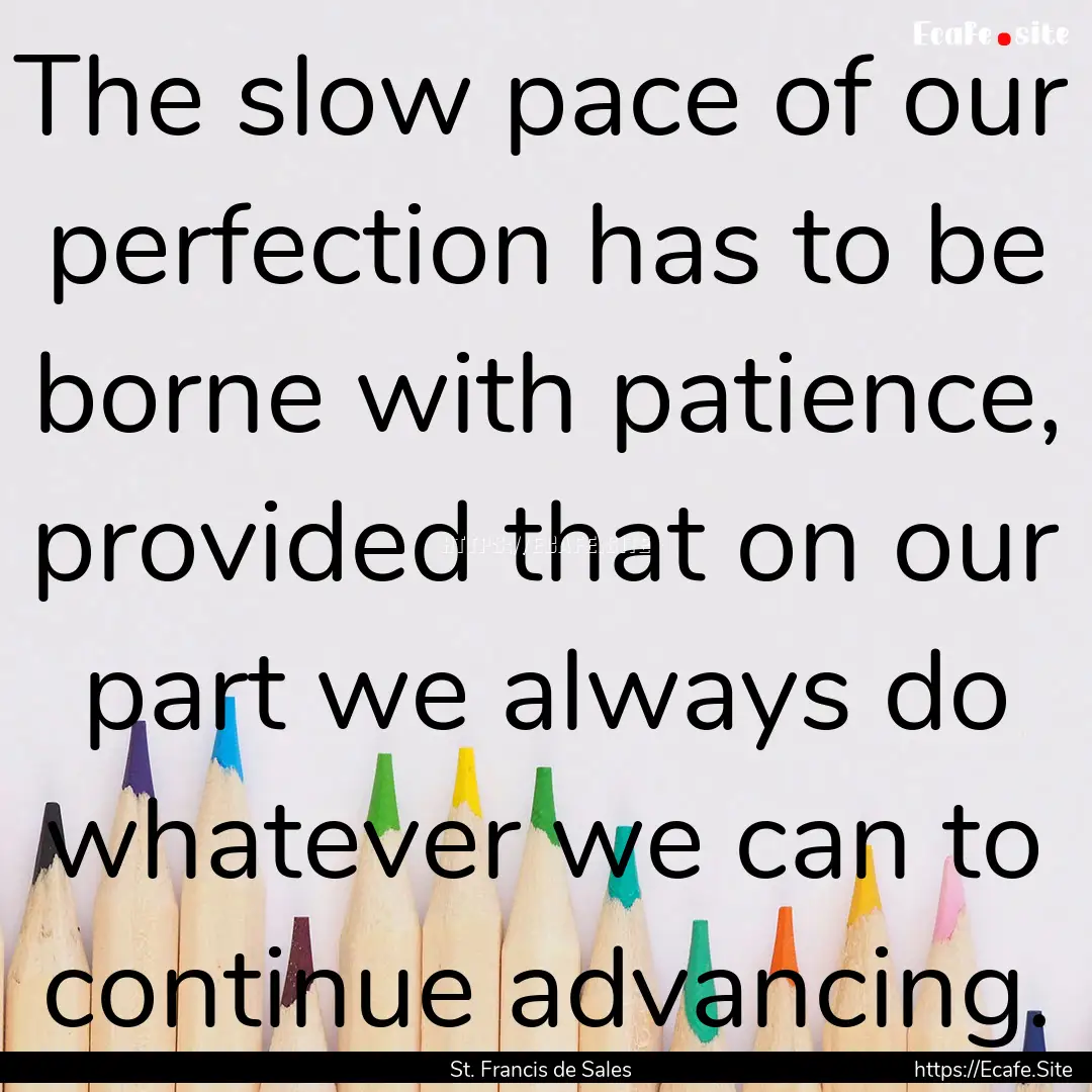 The slow pace of our perfection has to be.... : Quote by St. Francis de Sales