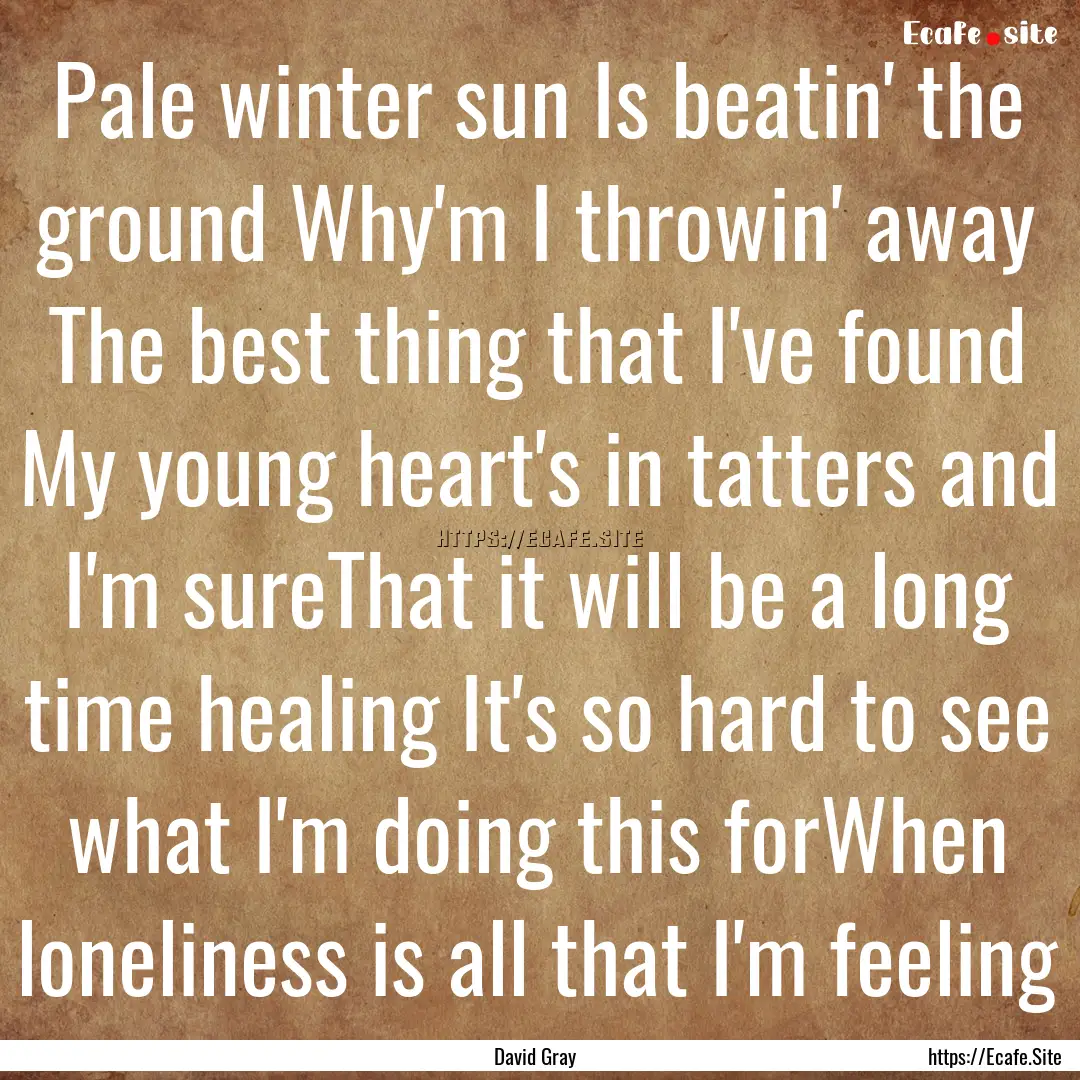 Pale winter sun Is beatin' the ground Why'm.... : Quote by David Gray