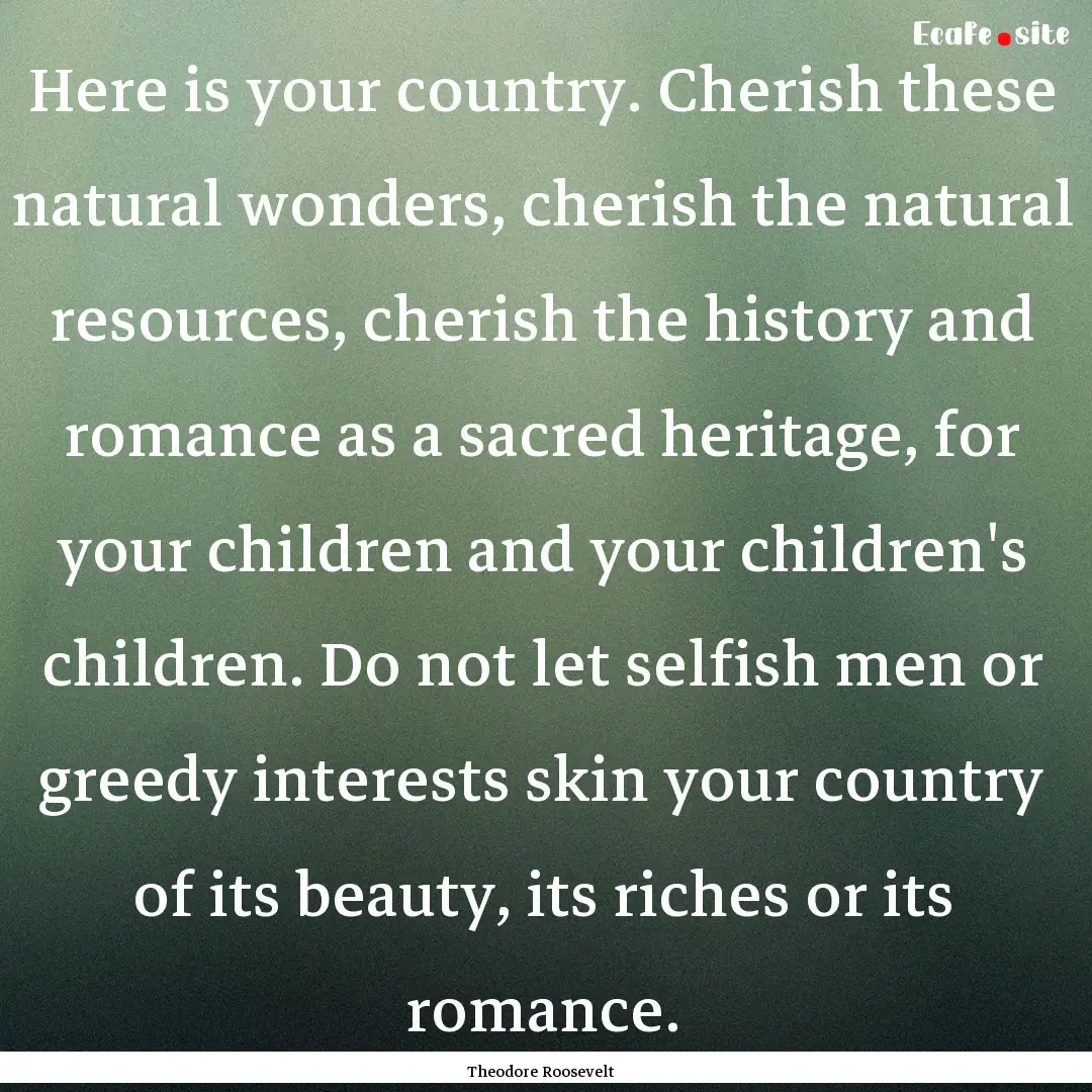 Here is your country. Cherish these natural.... : Quote by Theodore Roosevelt