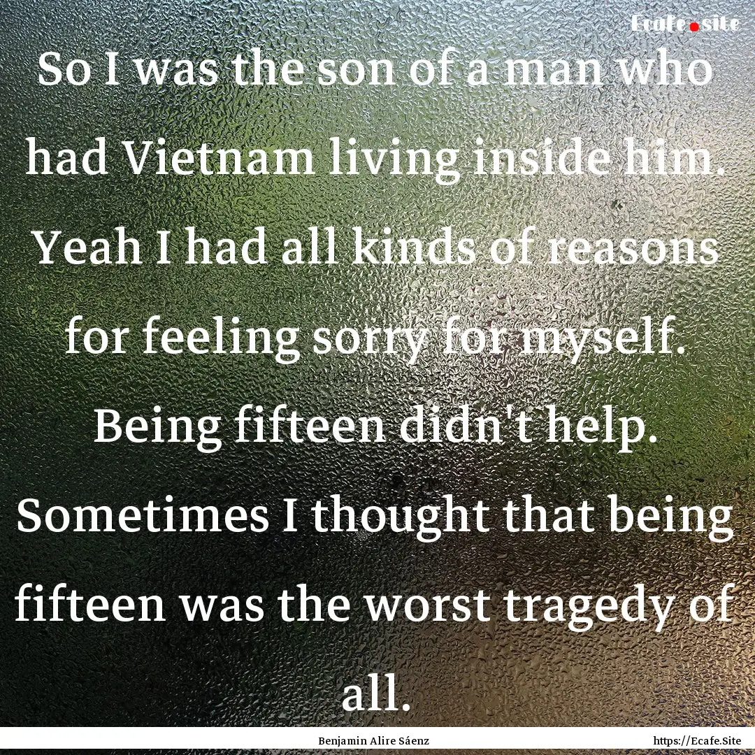 So I was the son of a man who had Vietnam.... : Quote by Benjamin Alire Sáenz