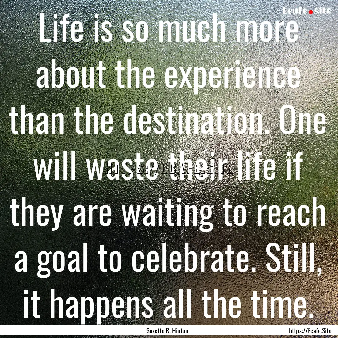 Life is so much more about the experience.... : Quote by Suzette R. Hinton