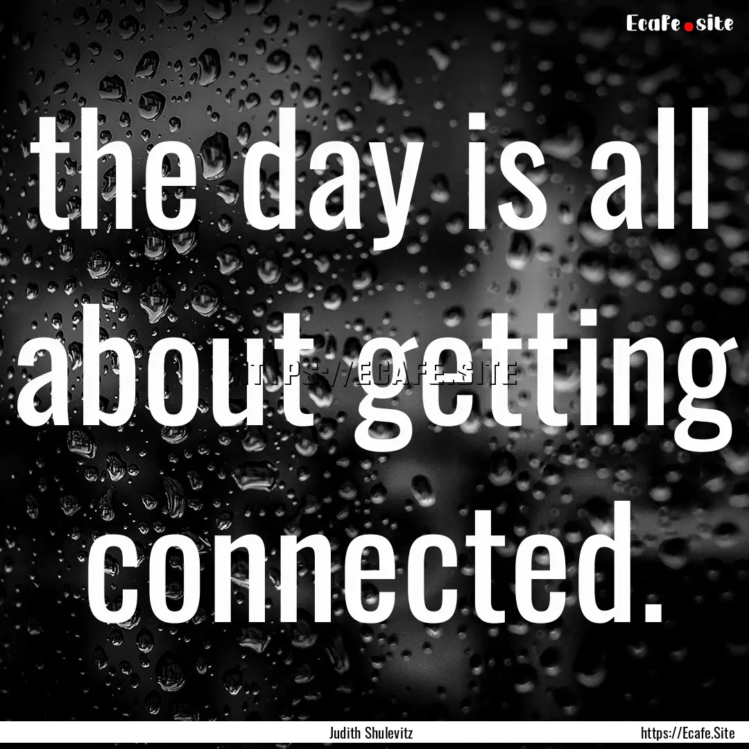 the day is all about getting connected. : Quote by Judith Shulevitz