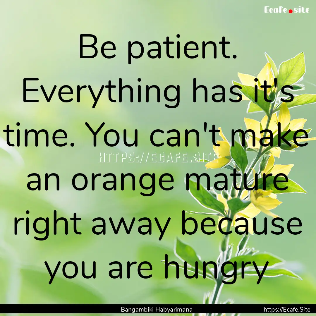 Be patient. Everything has it's time. You.... : Quote by Bangambiki Habyarimana