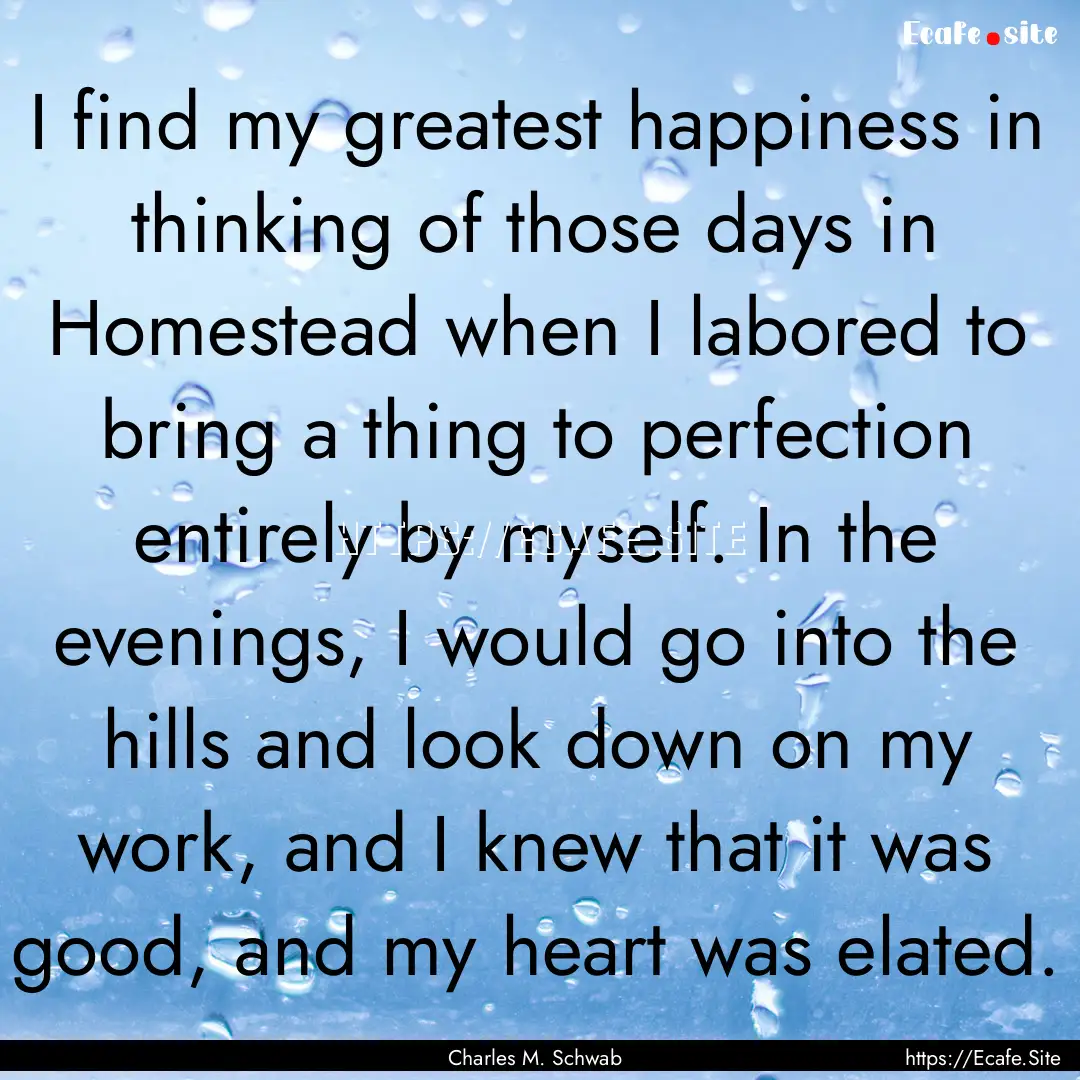 I find my greatest happiness in thinking.... : Quote by Charles M. Schwab