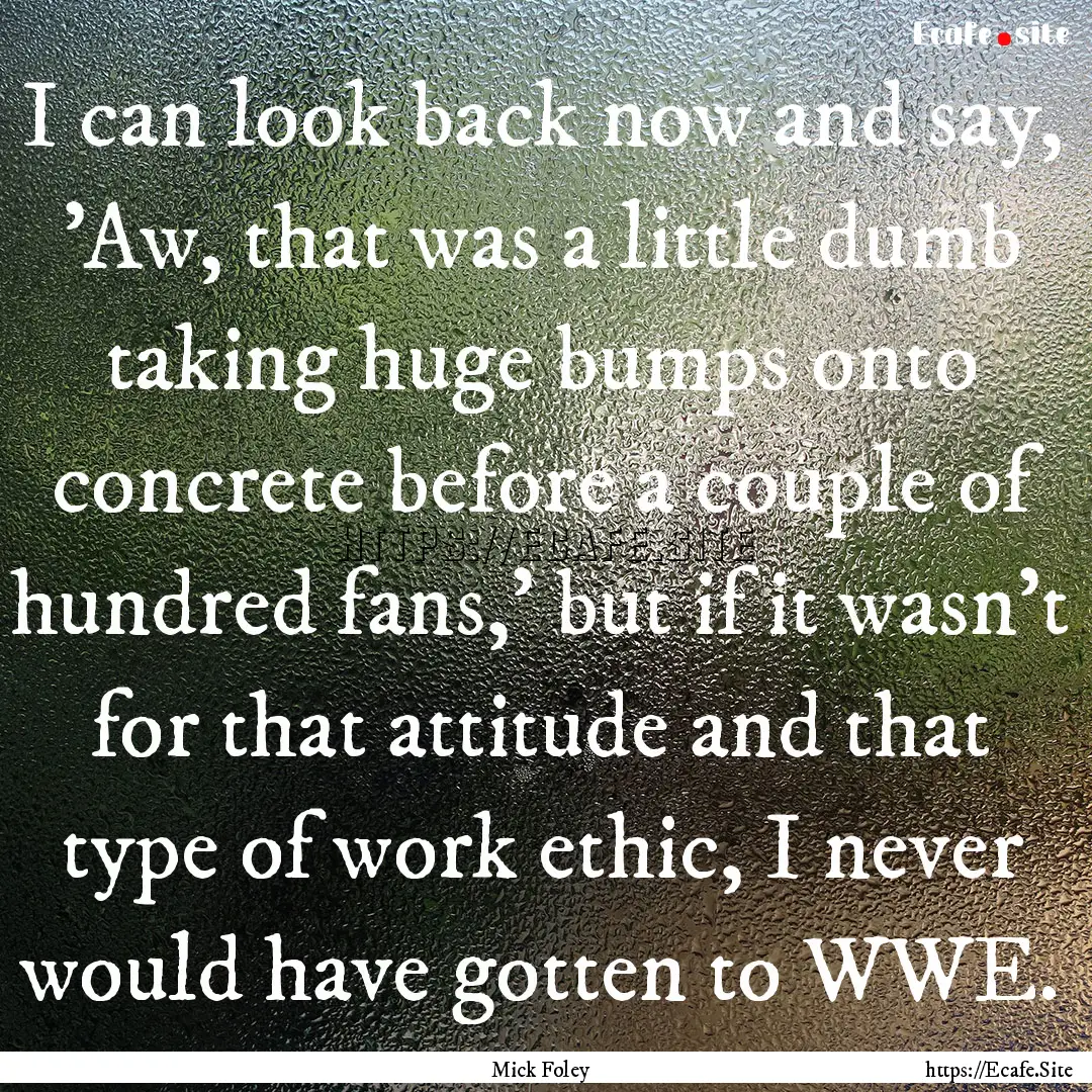 I can look back now and say, 'Aw, that was.... : Quote by Mick Foley