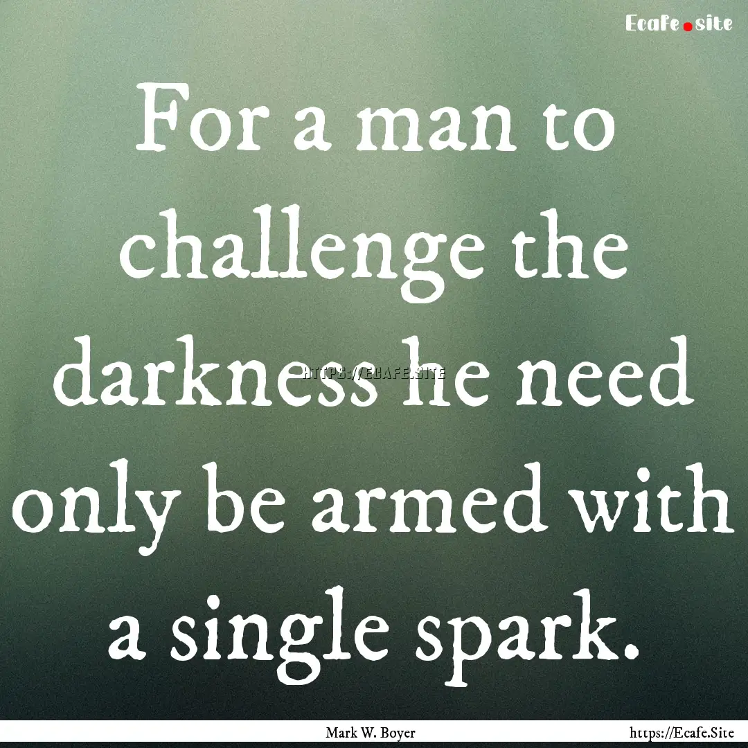 For a man to challenge the darkness he need.... : Quote by Mark W. Boyer