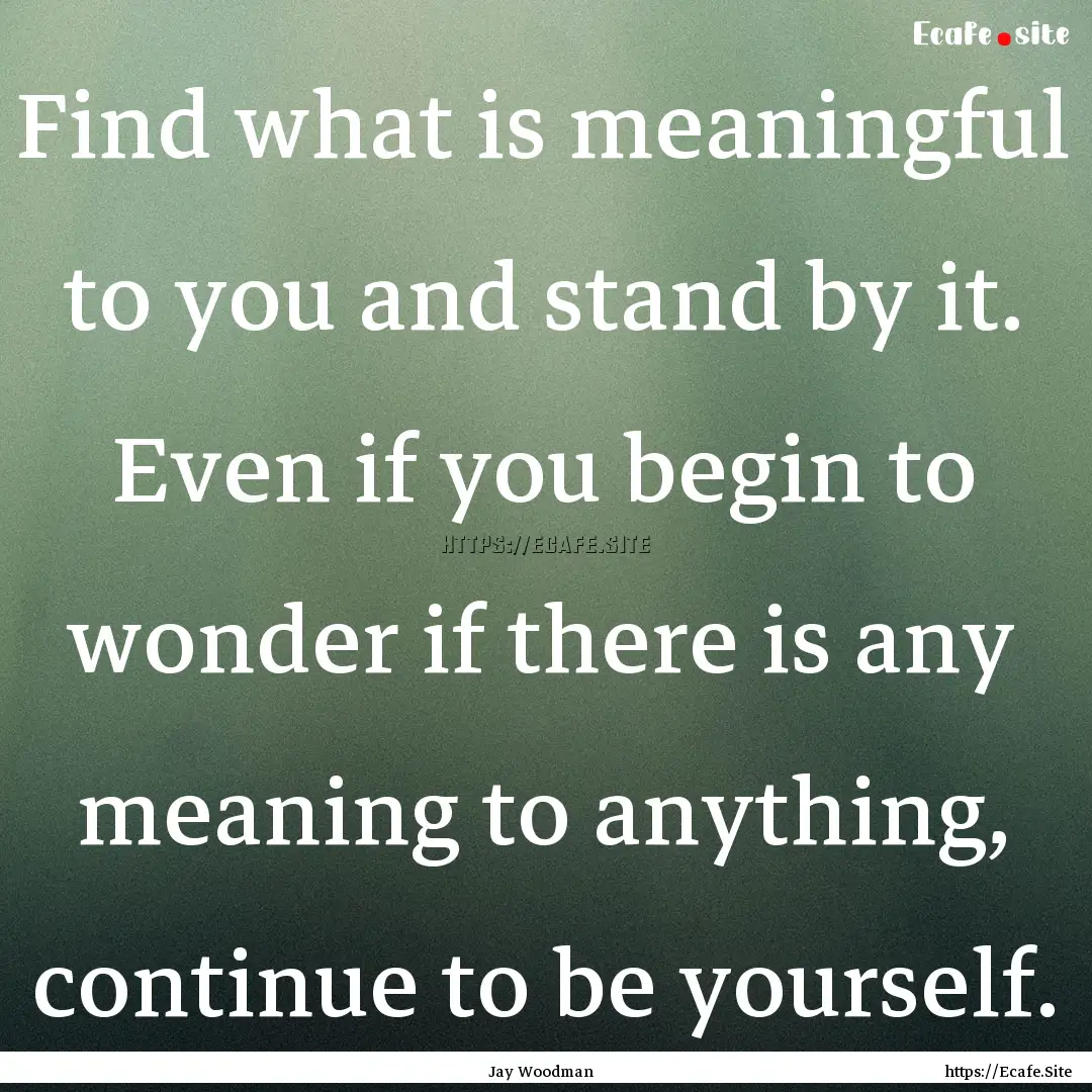 Find what is meaningful to you and stand.... : Quote by Jay Woodman