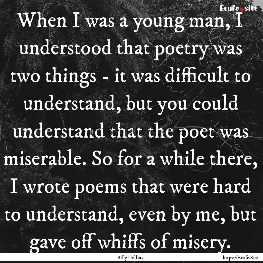 When I was a young man, I understood that.... : Quote by Billy Collins