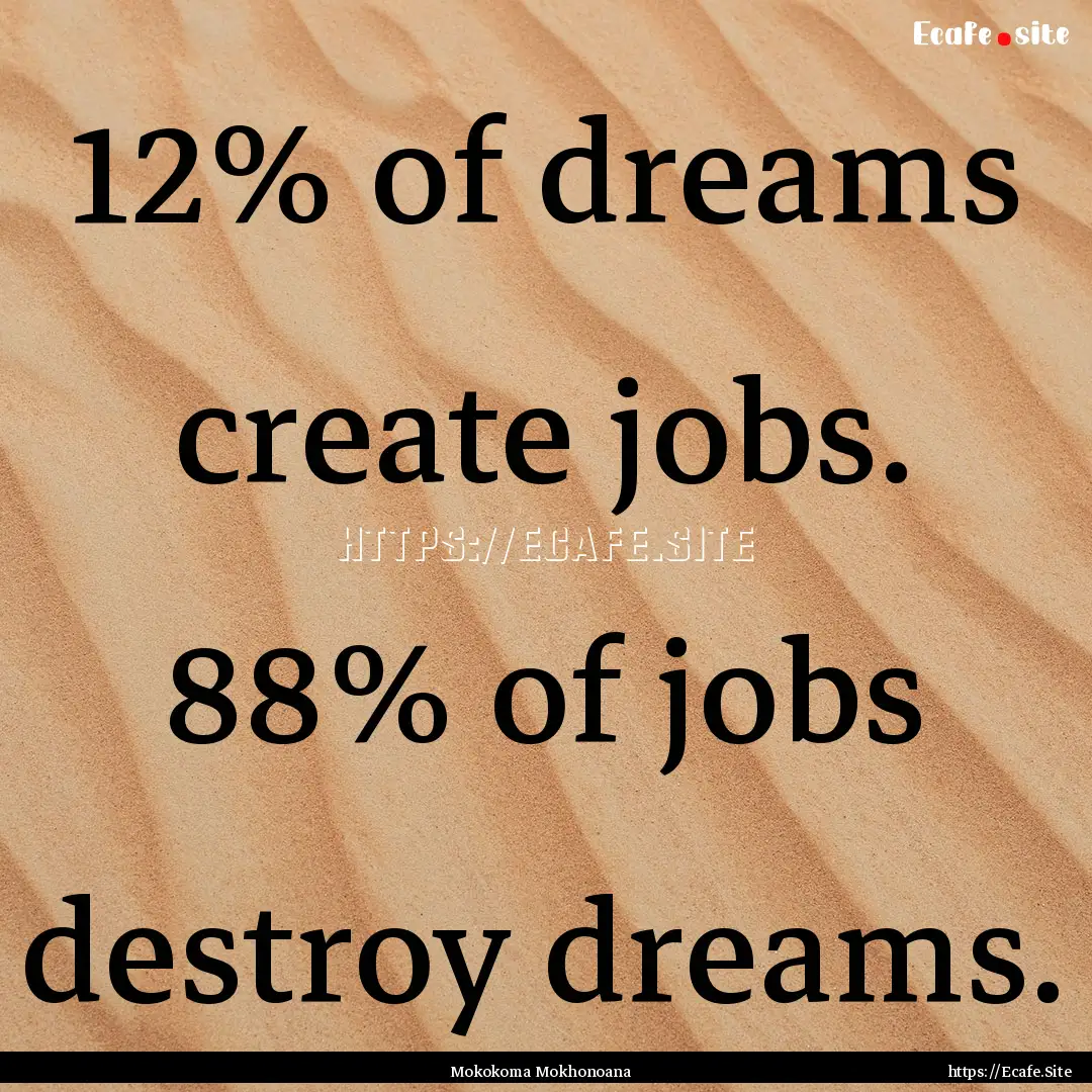 12% of dreams create jobs. 88% of jobs destroy.... : Quote by Mokokoma Mokhonoana