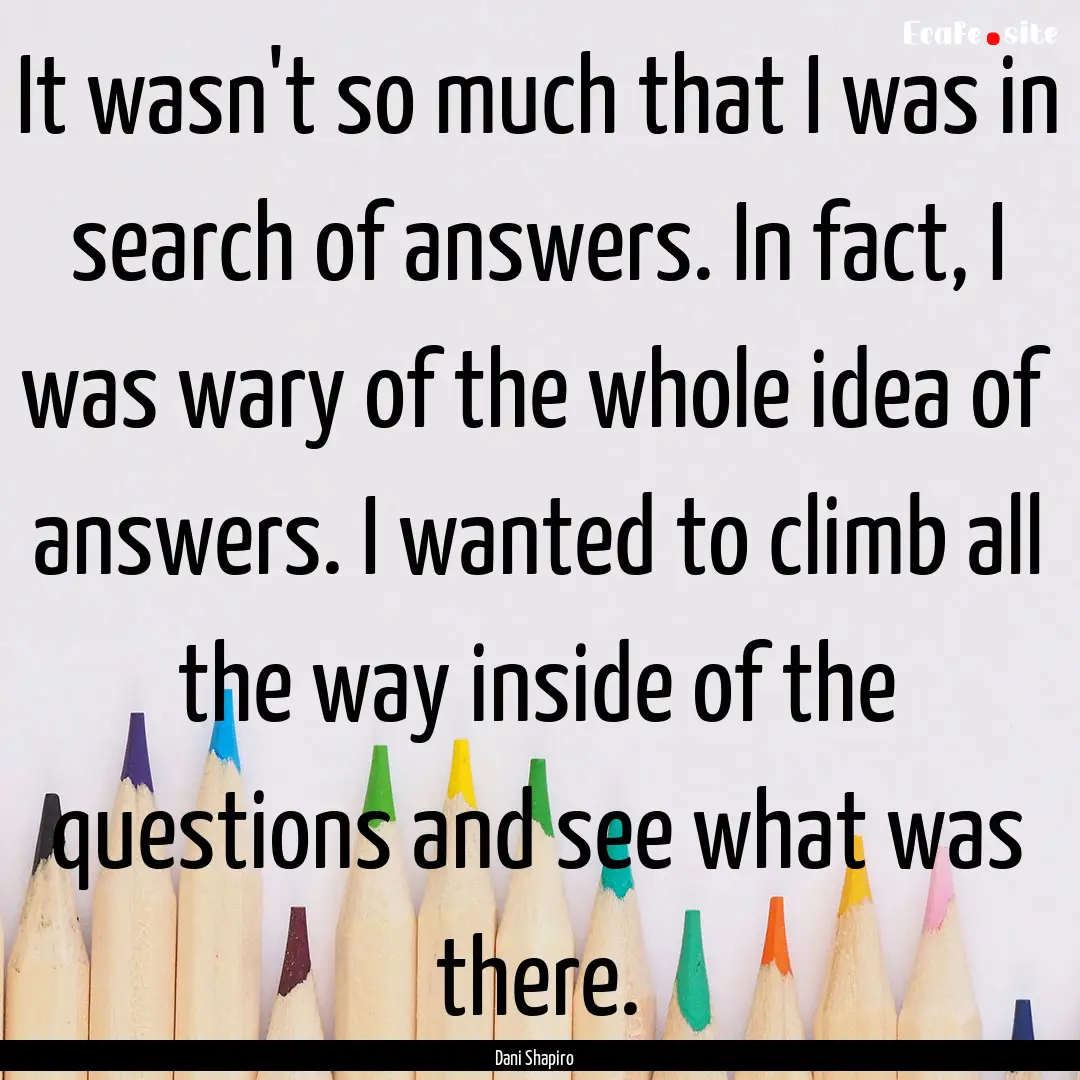 It wasn't so much that I was in search of.... : Quote by Dani Shapiro