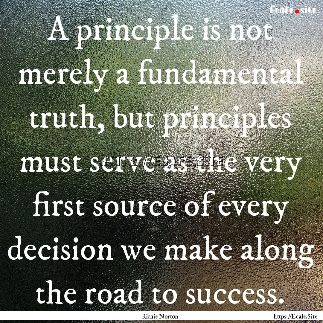 A principle is not merely a fundamental truth,.... : Quote by Richie Norton