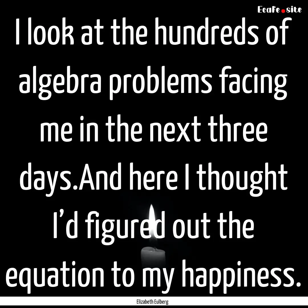 I look at the hundreds of algebra problems.... : Quote by Elizabeth Eulberg