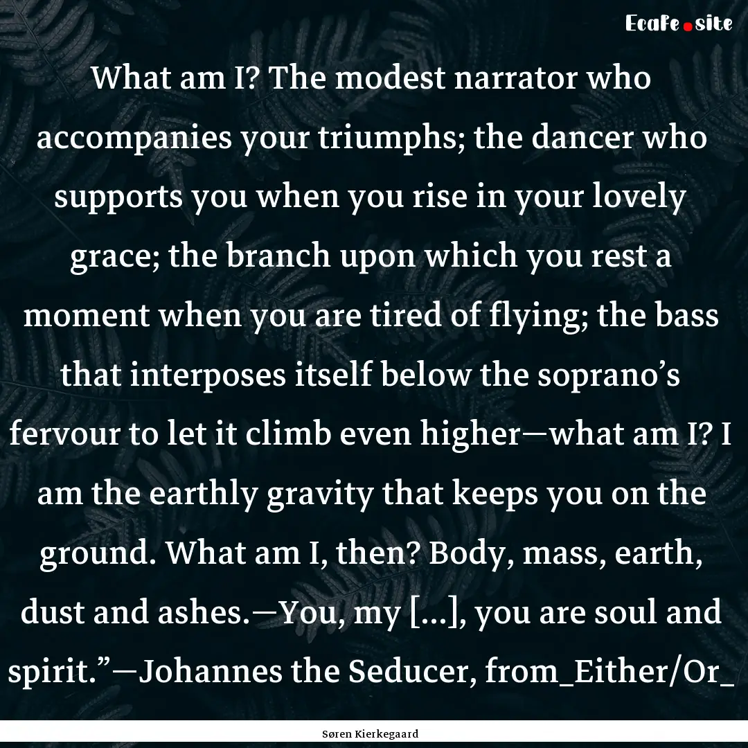 What am I? The modest narrator who accompanies.... : Quote by Søren Kierkegaard