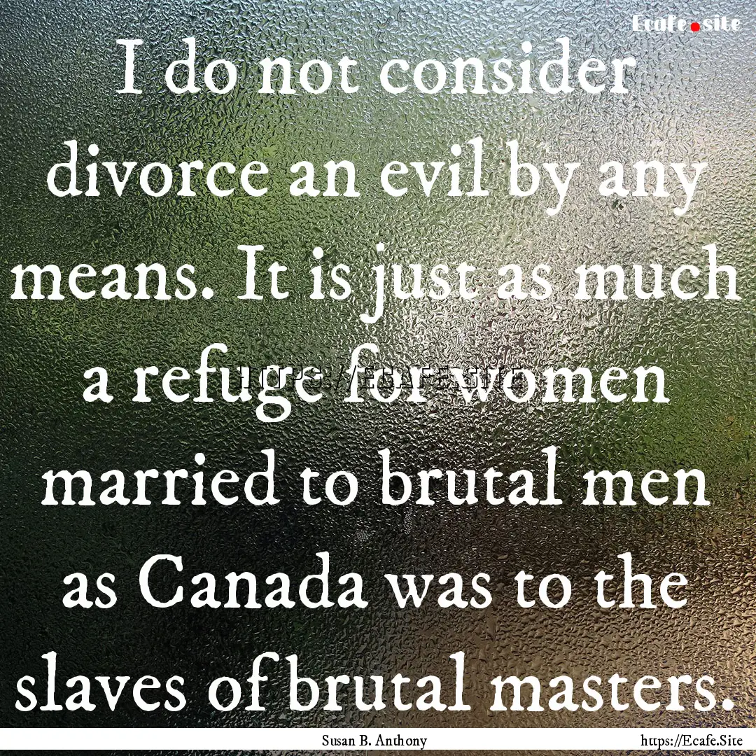 I do not consider divorce an evil by any.... : Quote by Susan B. Anthony