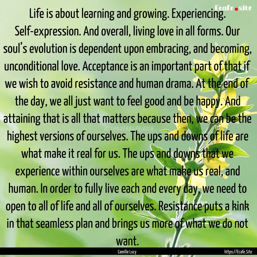 Life is about learning and growing. Experiencing..... : Quote by Camille Lucy