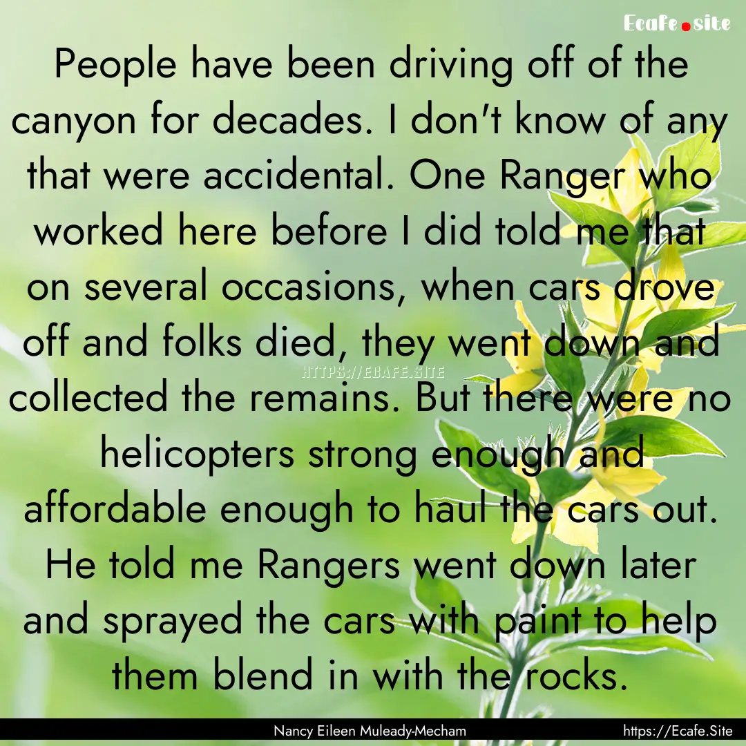 People have been driving off of the canyon.... : Quote by Nancy Eileen Muleady-Mecham