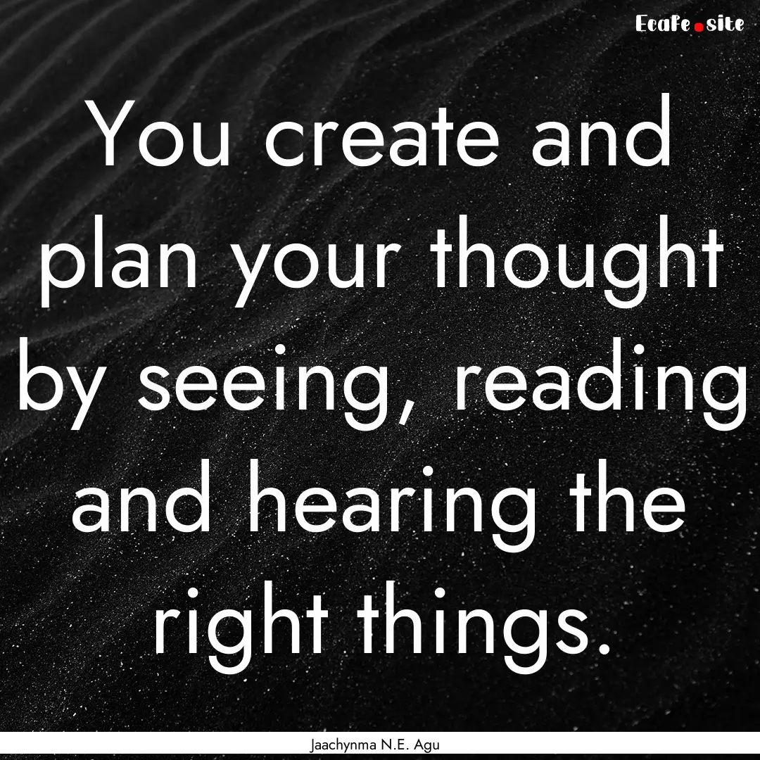 You create and plan your thought by seeing,.... : Quote by Jaachynma N.E. Agu