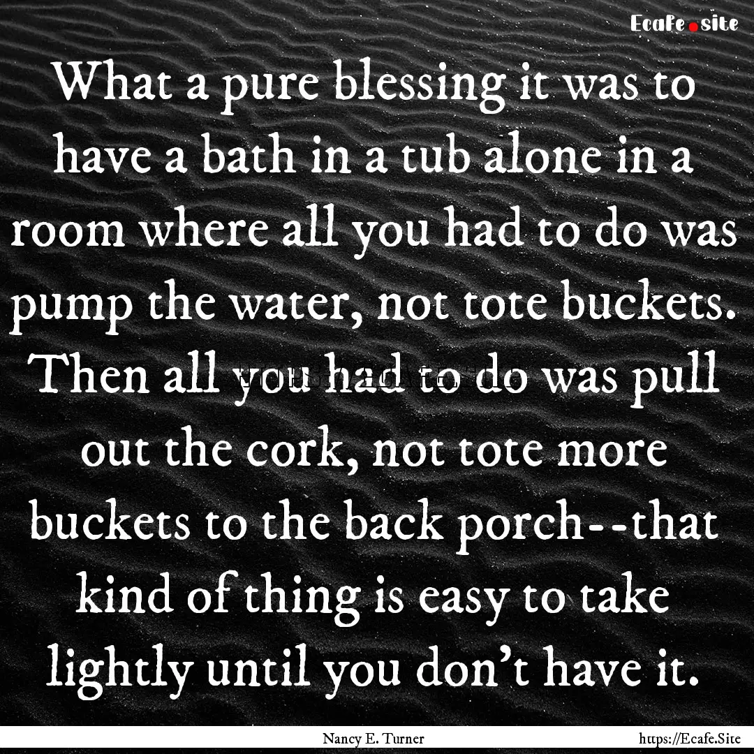 What a pure blessing it was to have a bath.... : Quote by Nancy E. Turner