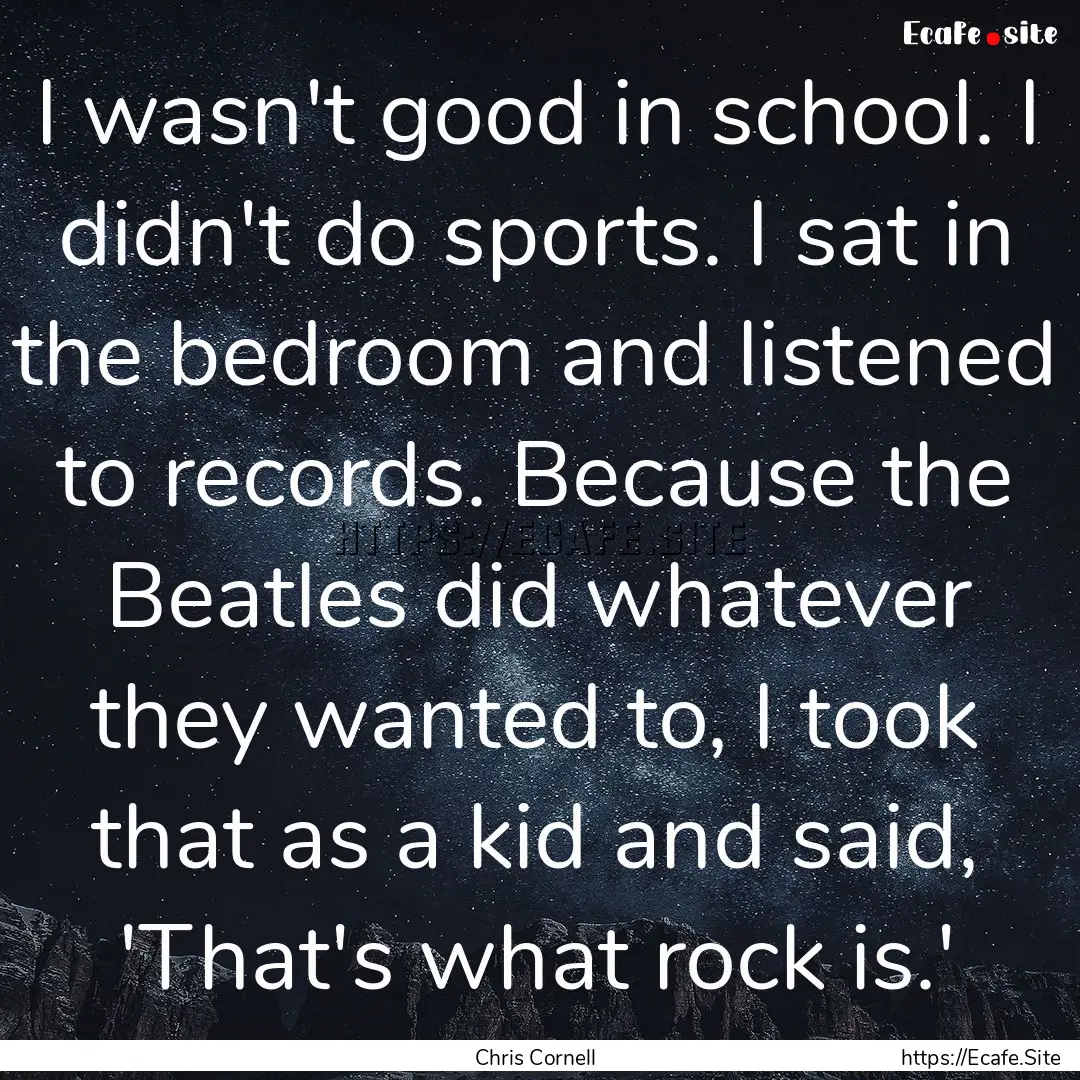 I wasn't good in school. I didn't do sports..... : Quote by Chris Cornell