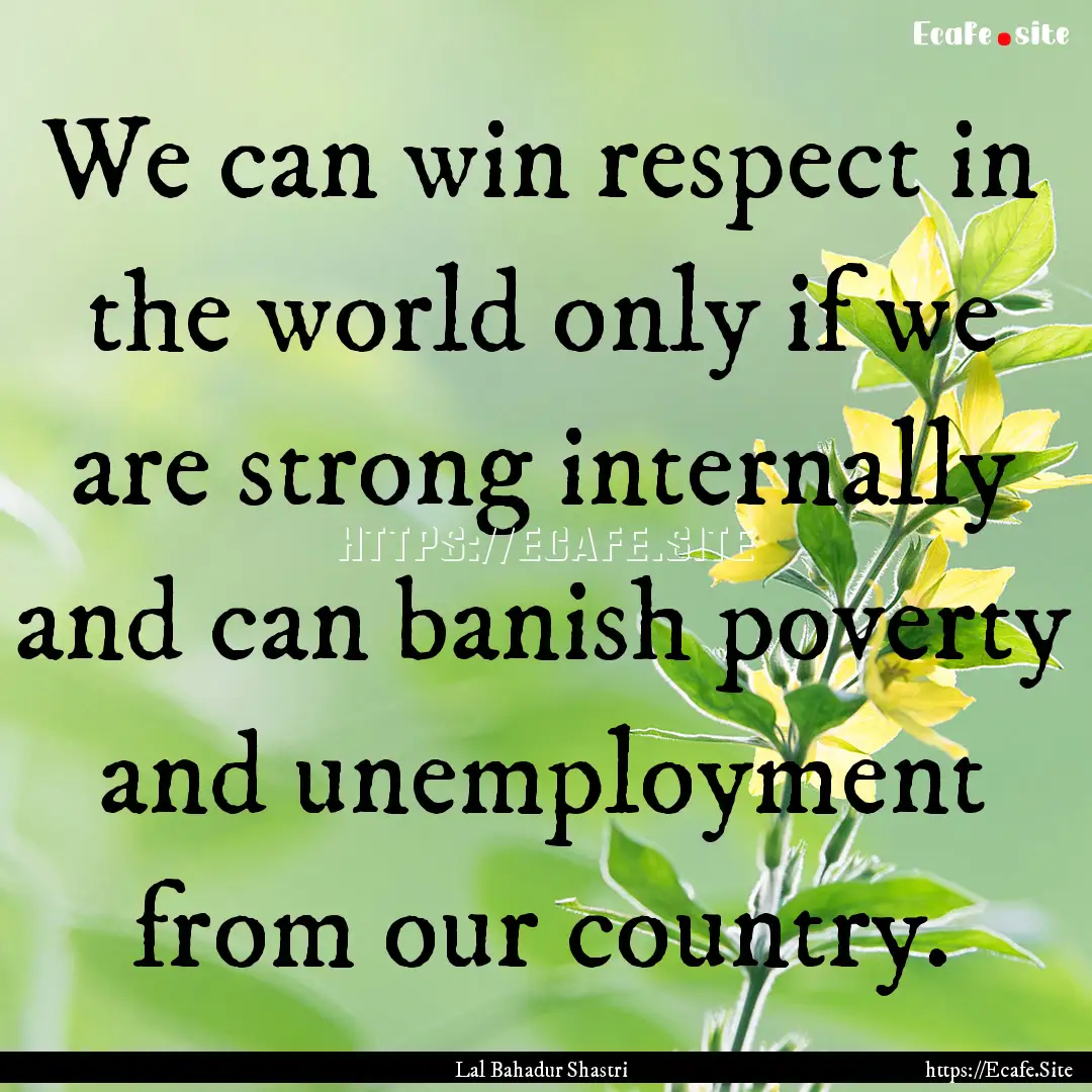 We can win respect in the world only if we.... : Quote by Lal Bahadur Shastri