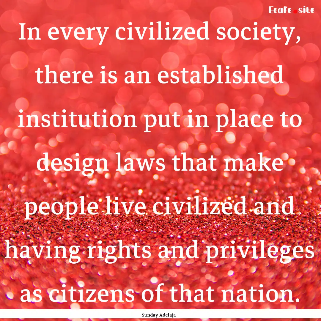 In every civilized society, there is an established.... : Quote by Sunday Adelaja