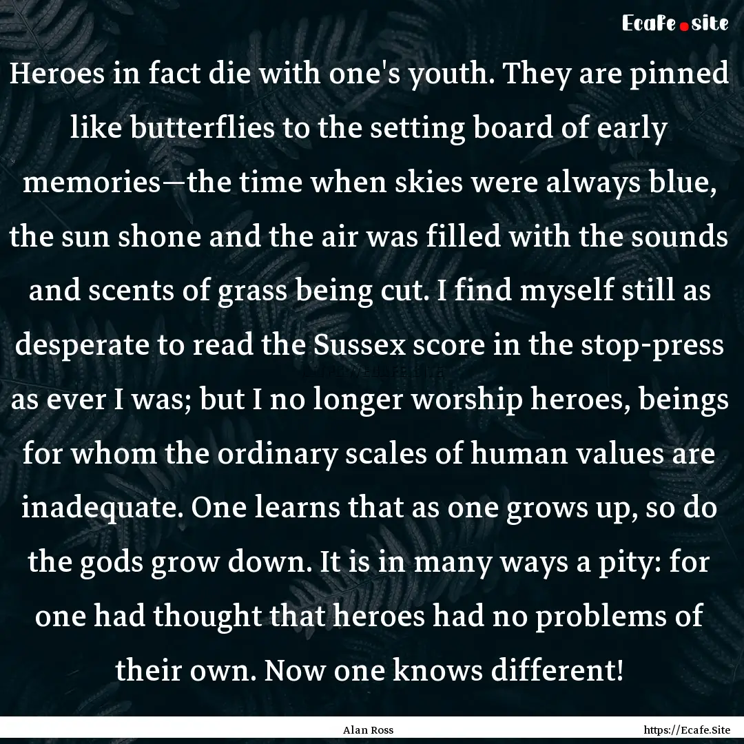 Heroes in fact die with one's youth. They.... : Quote by Alan Ross