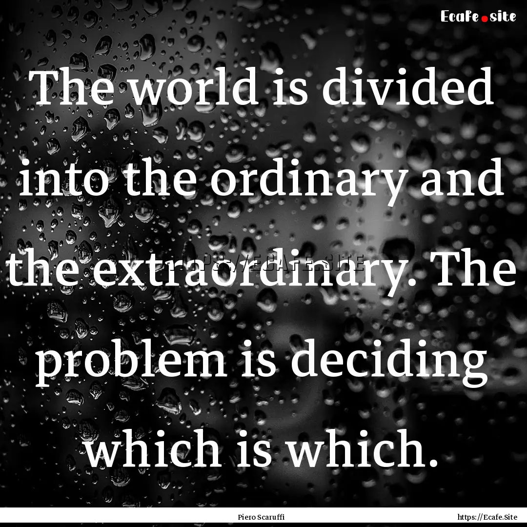 The world is divided into the ordinary and.... : Quote by Piero Scaruffi