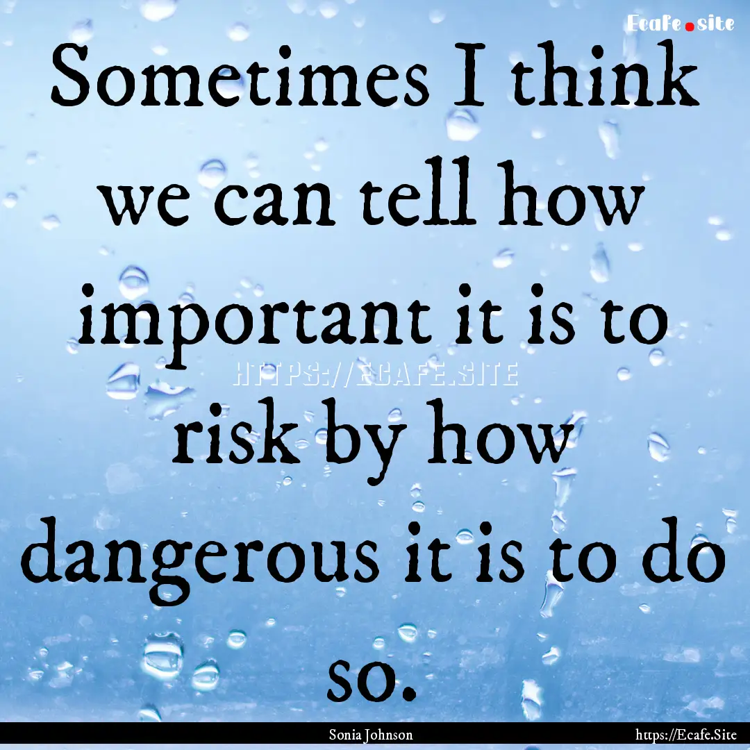 Sometimes I think we can tell how important.... : Quote by Sonia Johnson