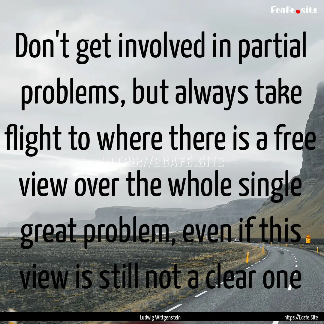 Don't get involved in partial problems, but.... : Quote by Ludwig Wittgenstein