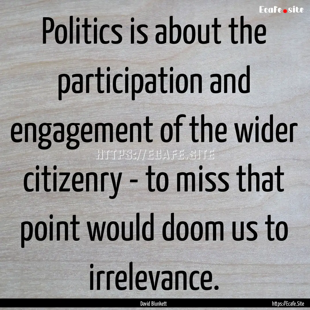 Politics is about the participation and engagement.... : Quote by David Blunkett