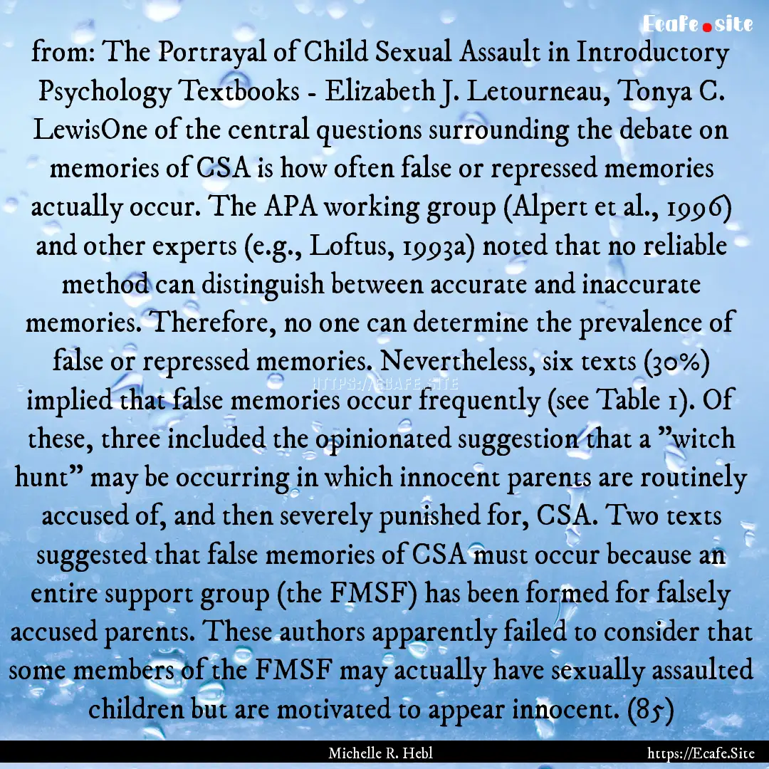 from: The Portrayal of Child Sexual Assault.... : Quote by Michelle R. Hebl