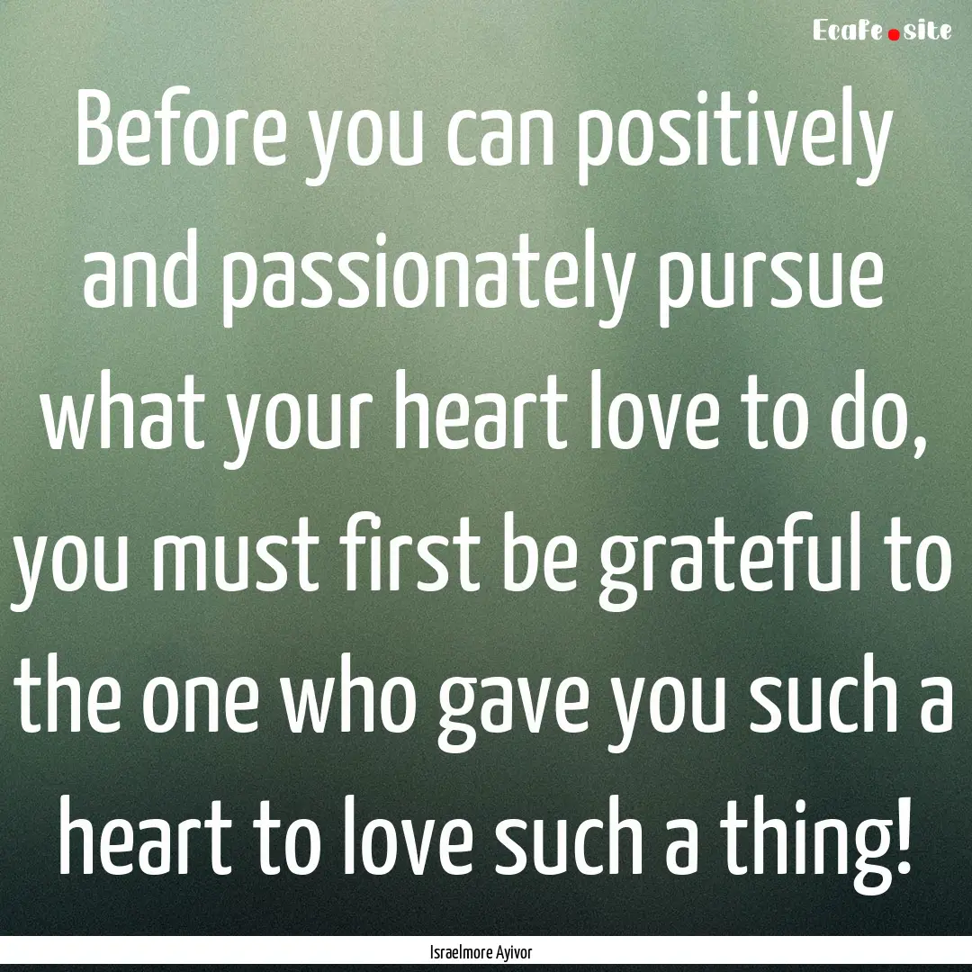 Before you can positively and passionately.... : Quote by Israelmore Ayivor