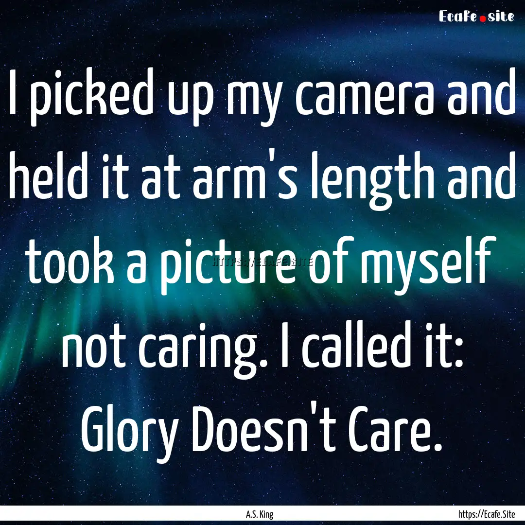 I picked up my camera and held it at arm's.... : Quote by A.S. King