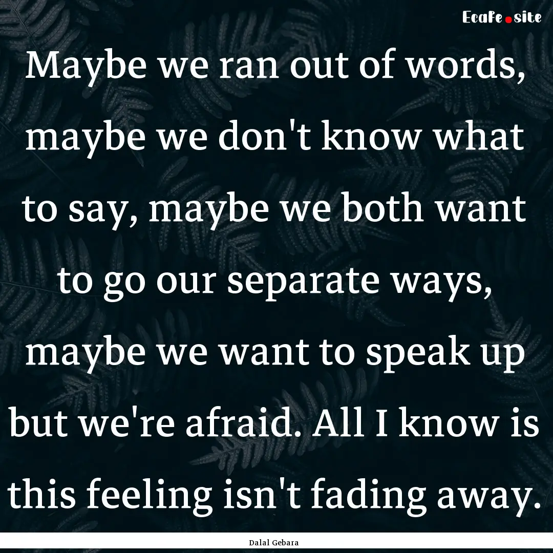 Maybe we ran out of words, maybe we don't.... : Quote by Dalal Gebara