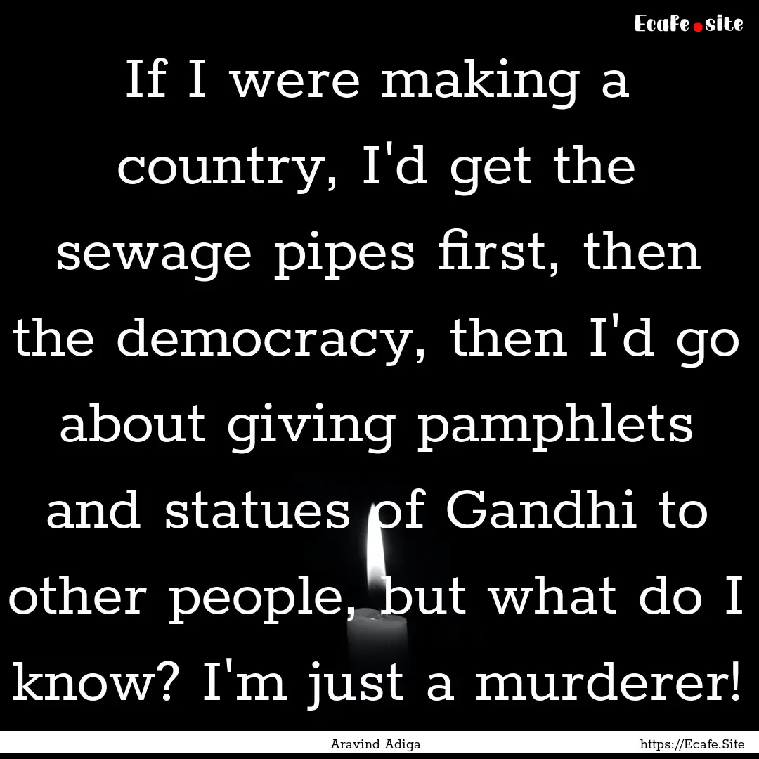 If I were making a country, I'd get the sewage.... : Quote by Aravind Adiga