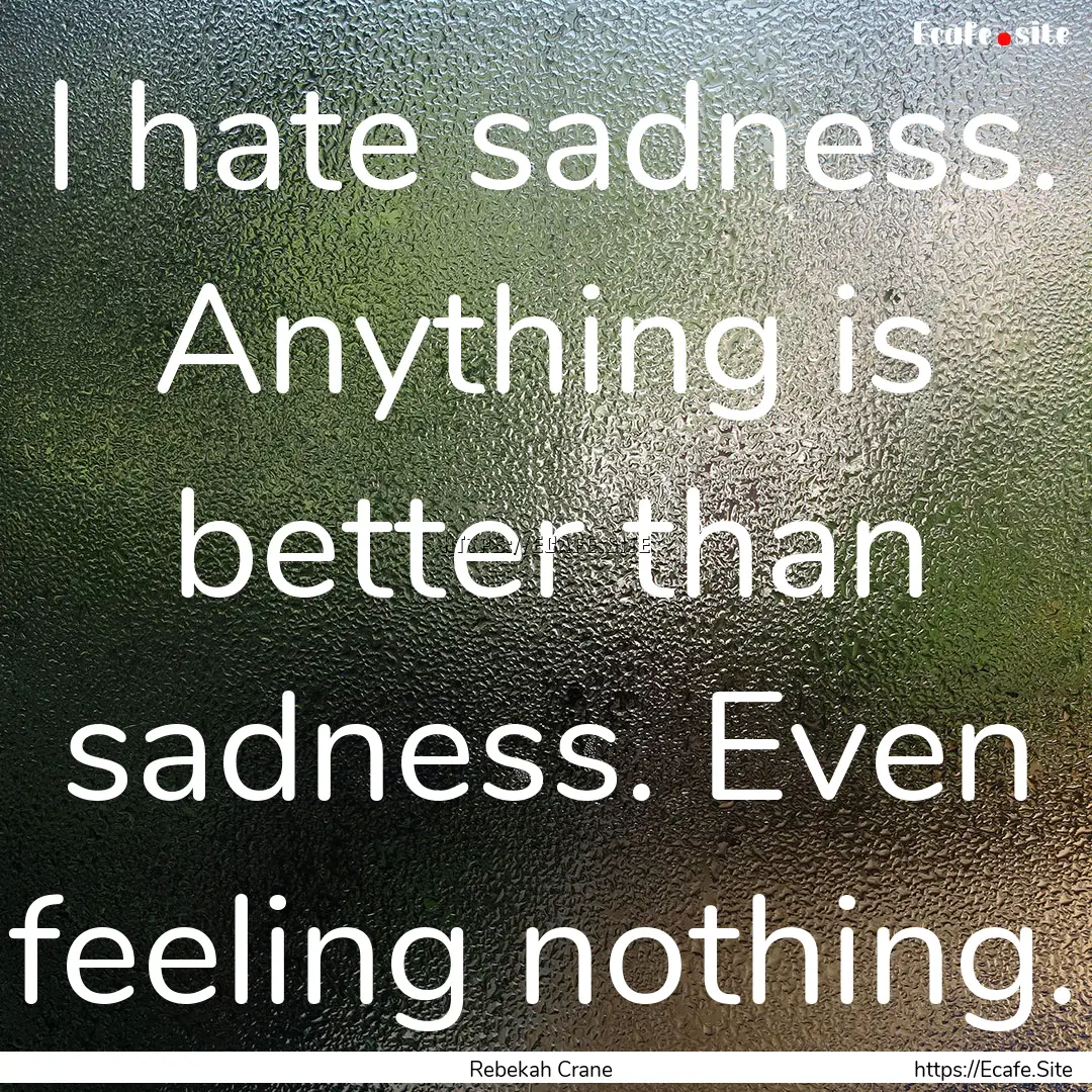 I hate sadness. Anything is better than sadness..... : Quote by Rebekah Crane