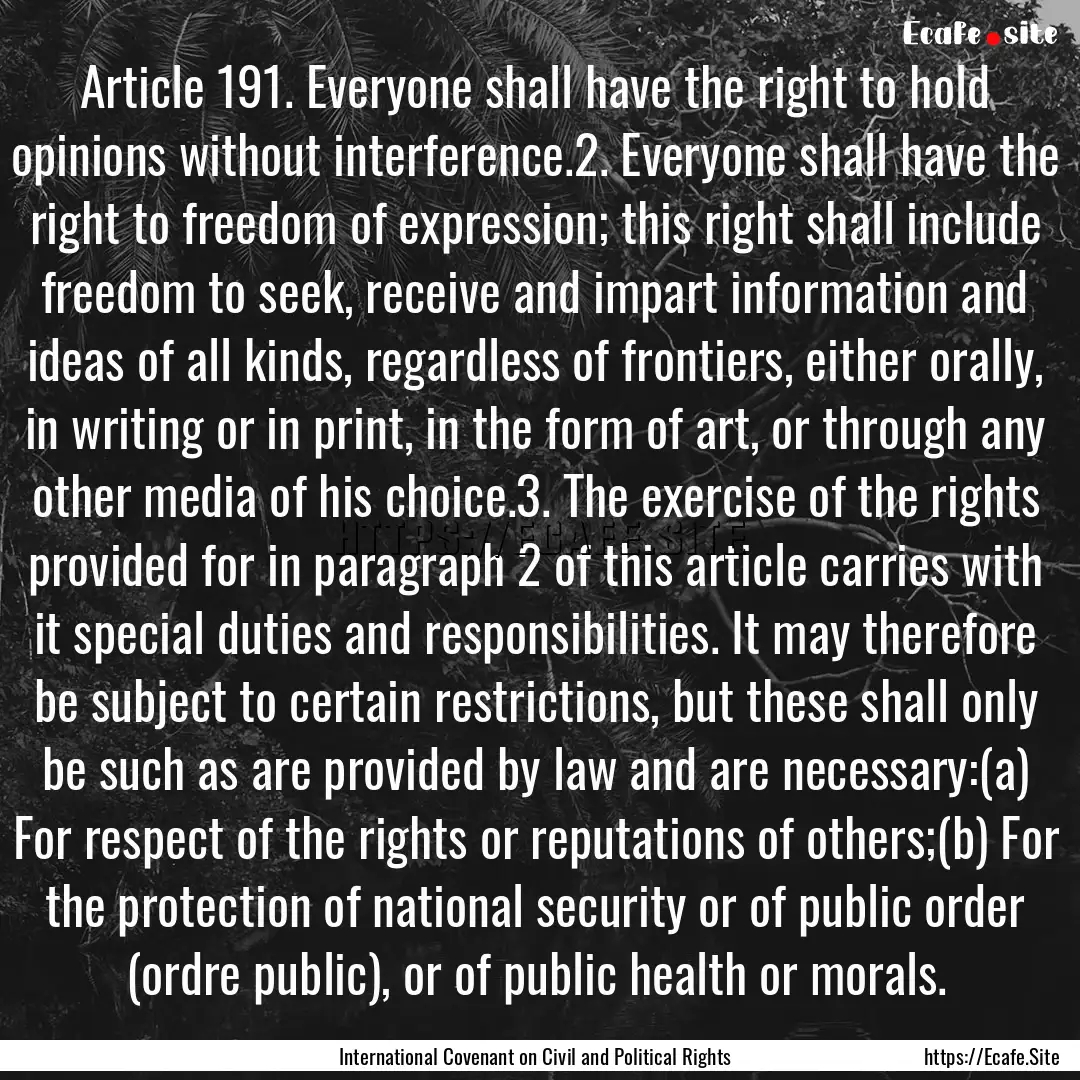 Article 191. Everyone shall have the right.... : Quote by International Covenant on Civil and Political Rights