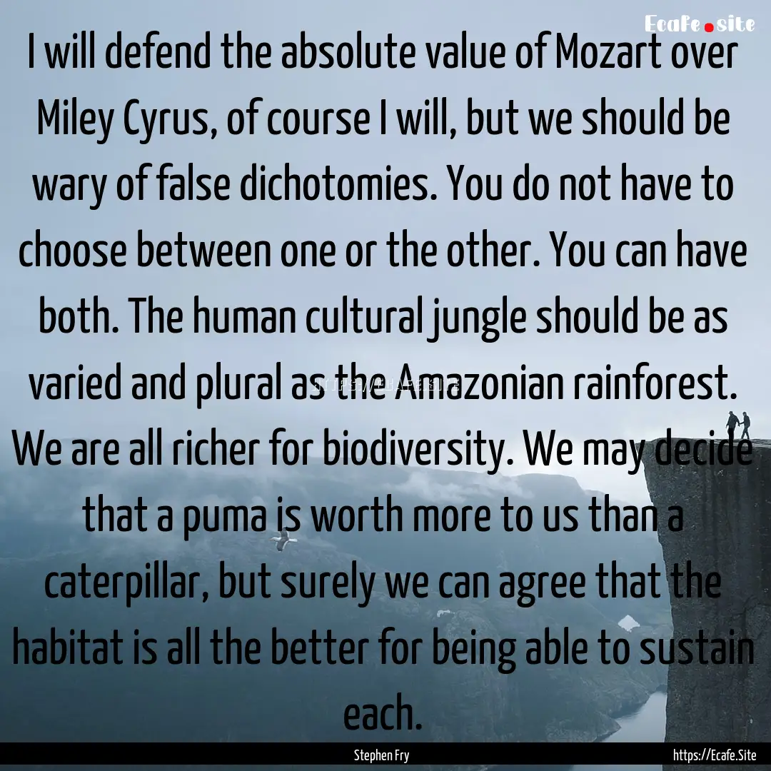 I will defend the absolute value of Mozart.... : Quote by Stephen Fry