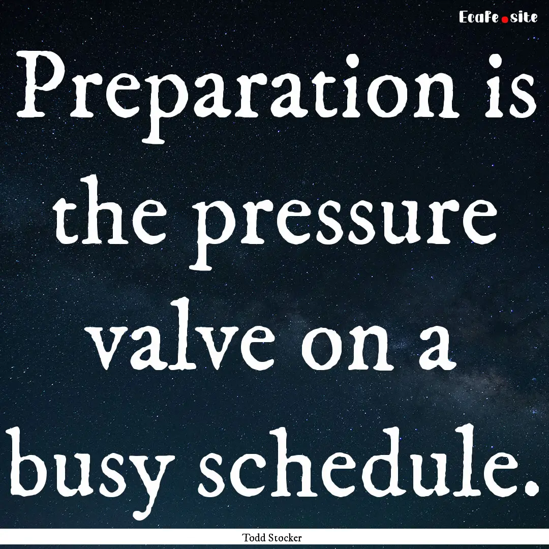 Preparation is the pressure valve on a busy.... : Quote by Todd Stocker