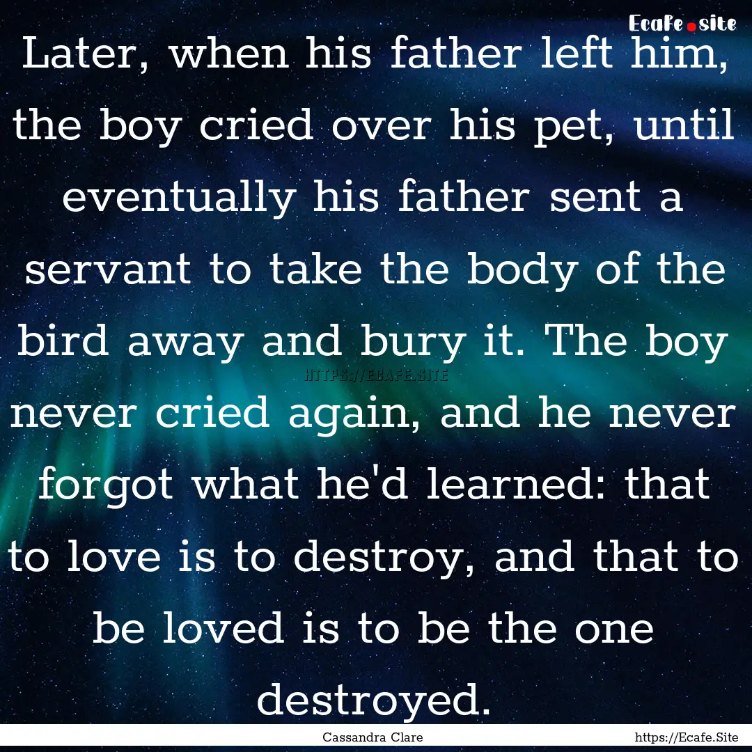 Later, when his father left him, the boy.... : Quote by Cassandra Clare