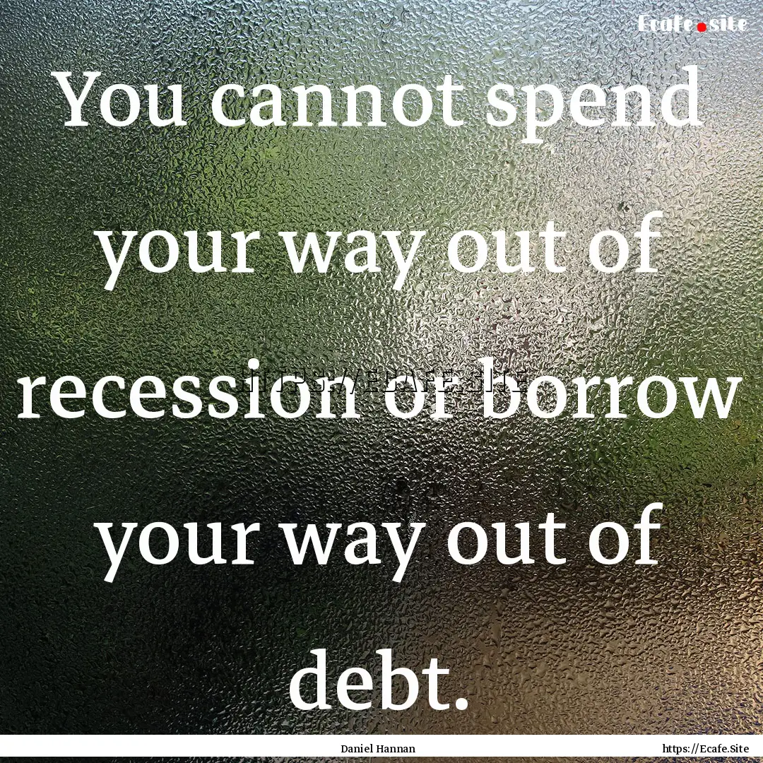 You cannot spend your way out of recession.... : Quote by Daniel Hannan