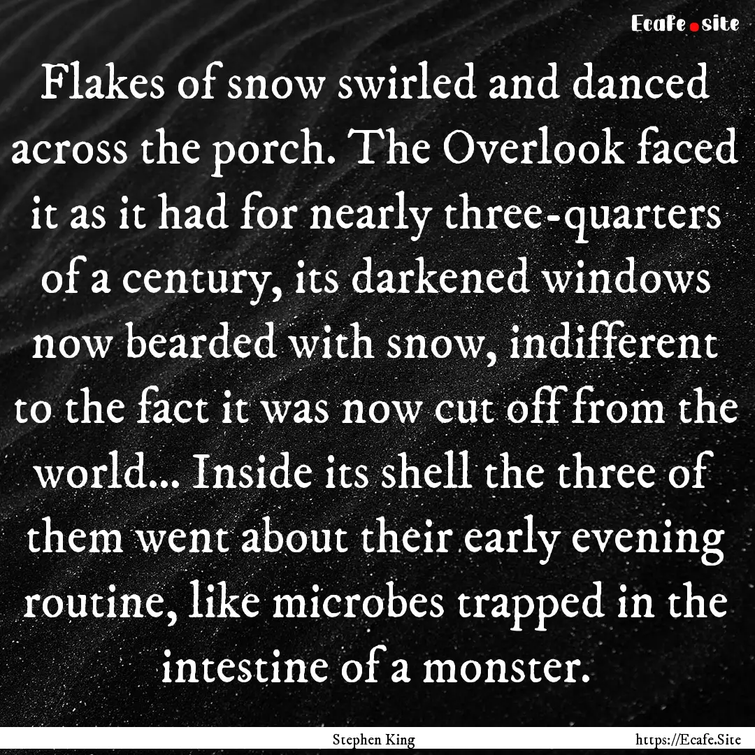 Flakes of snow swirled and danced across.... : Quote by Stephen King