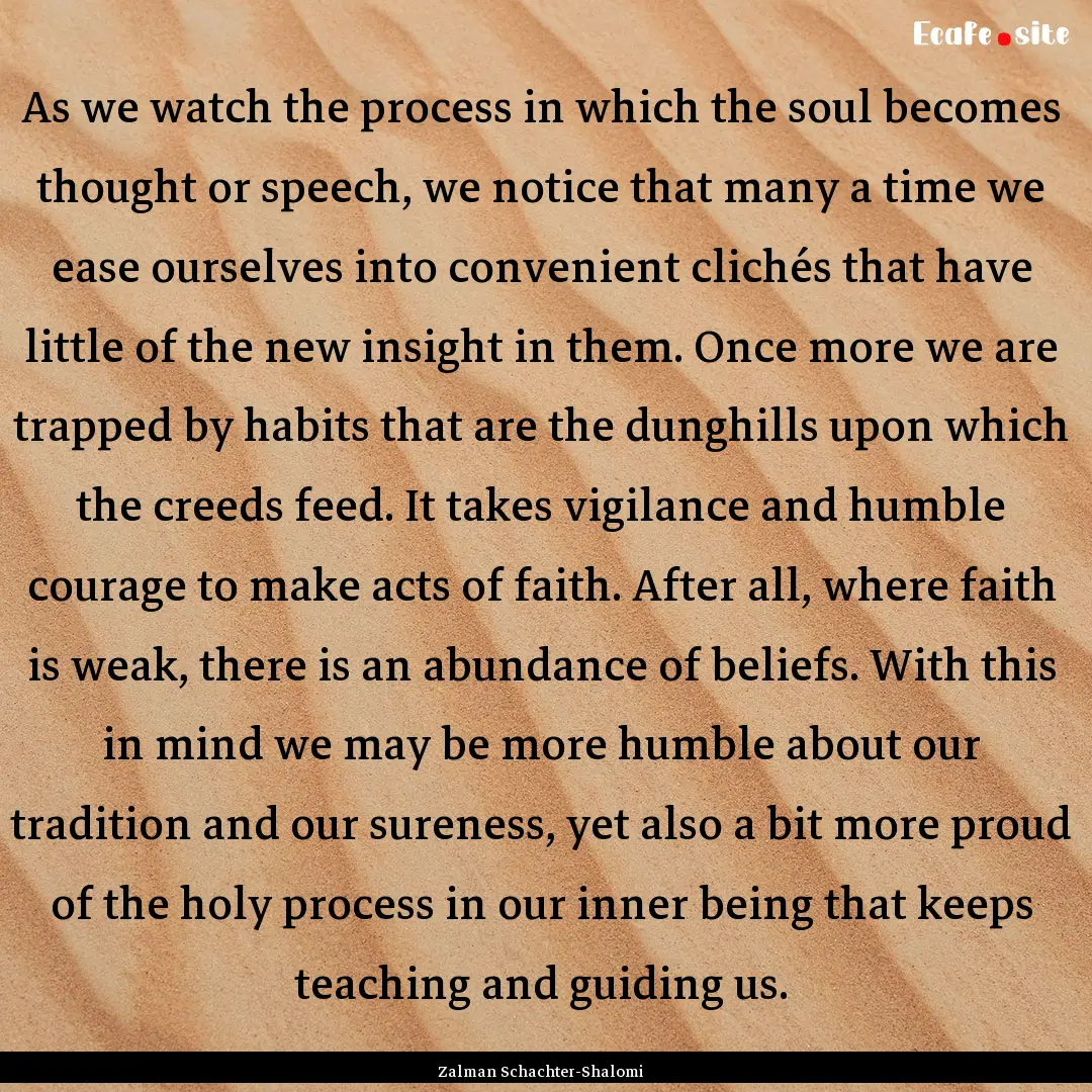 As we watch the process in which the soul.... : Quote by Zalman Schachter-Shalomi